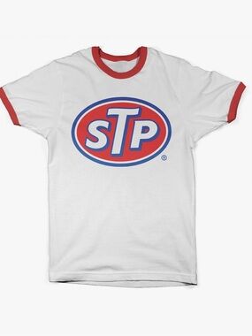 STP Officially Licensed Classic Logo Ringer Mens T-Shirt (White-Red) NWT